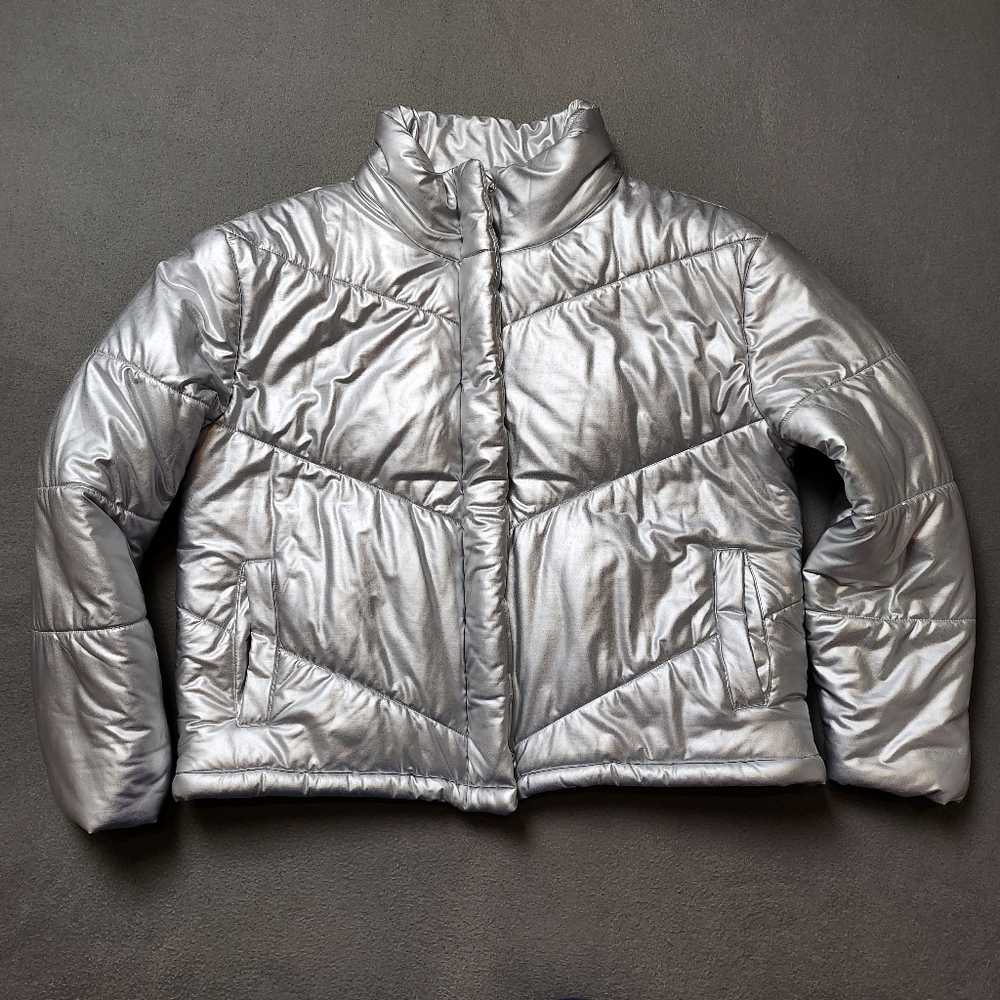 Steve Madden metallic Silver puffer jacket Sz Large